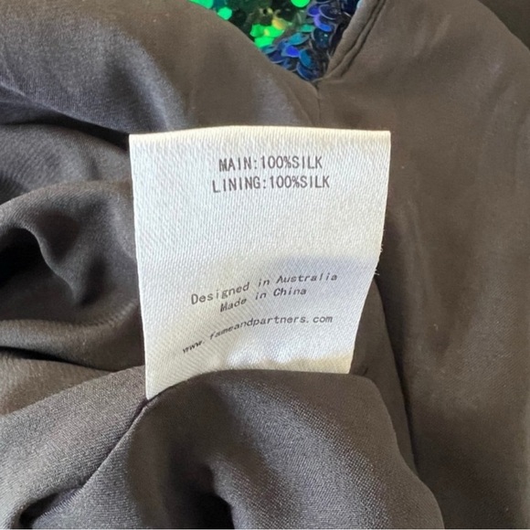 Fame and Partners Green Black Sequin 100% Silk Maxi Dress 2 - Picture 4 of 5